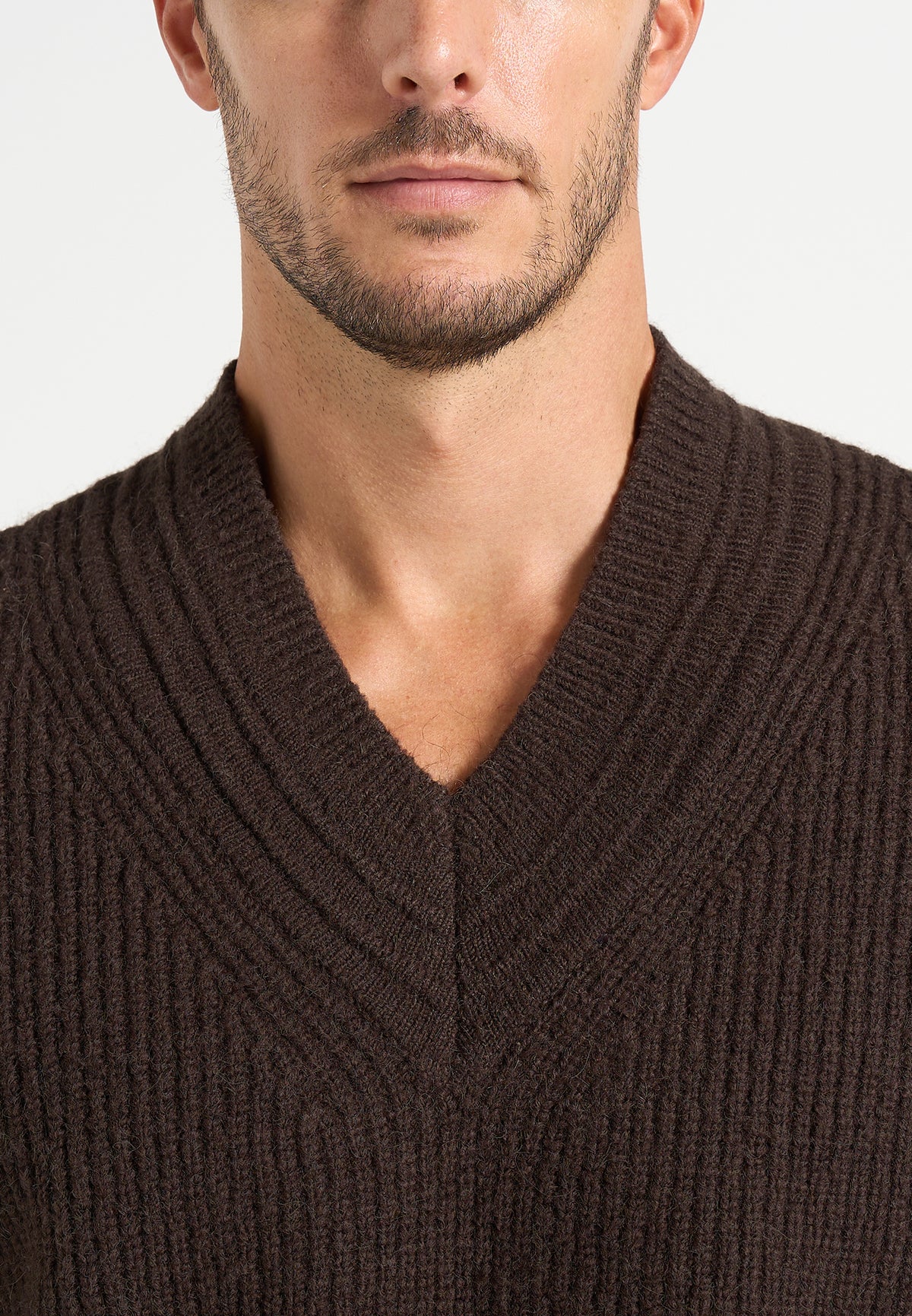 Remi - Signature Ribbed Wool-Blend V-Neck Sweater - Dark Brown
