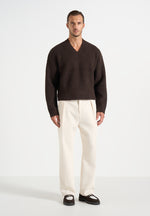 Remi - Signature Ribbed Wool-Blend V-Neck Sweater - Dark Brown