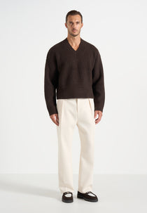 Remi - Signature Ribbed Wool-Blend V-Neck Sweater - Dark Brown