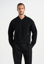 Remi - Signature Ribbed Wool-Blend V-Neck Sweater - Black