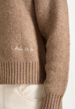 Kamil - Art Slogan Speckled Brushed Wool-Blend Knit Sweater - Beige
