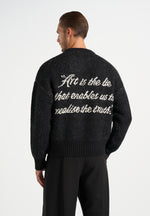 Kamil - Art Slogan Speckled Brushed Wool-Blend Knit Sweater - Black