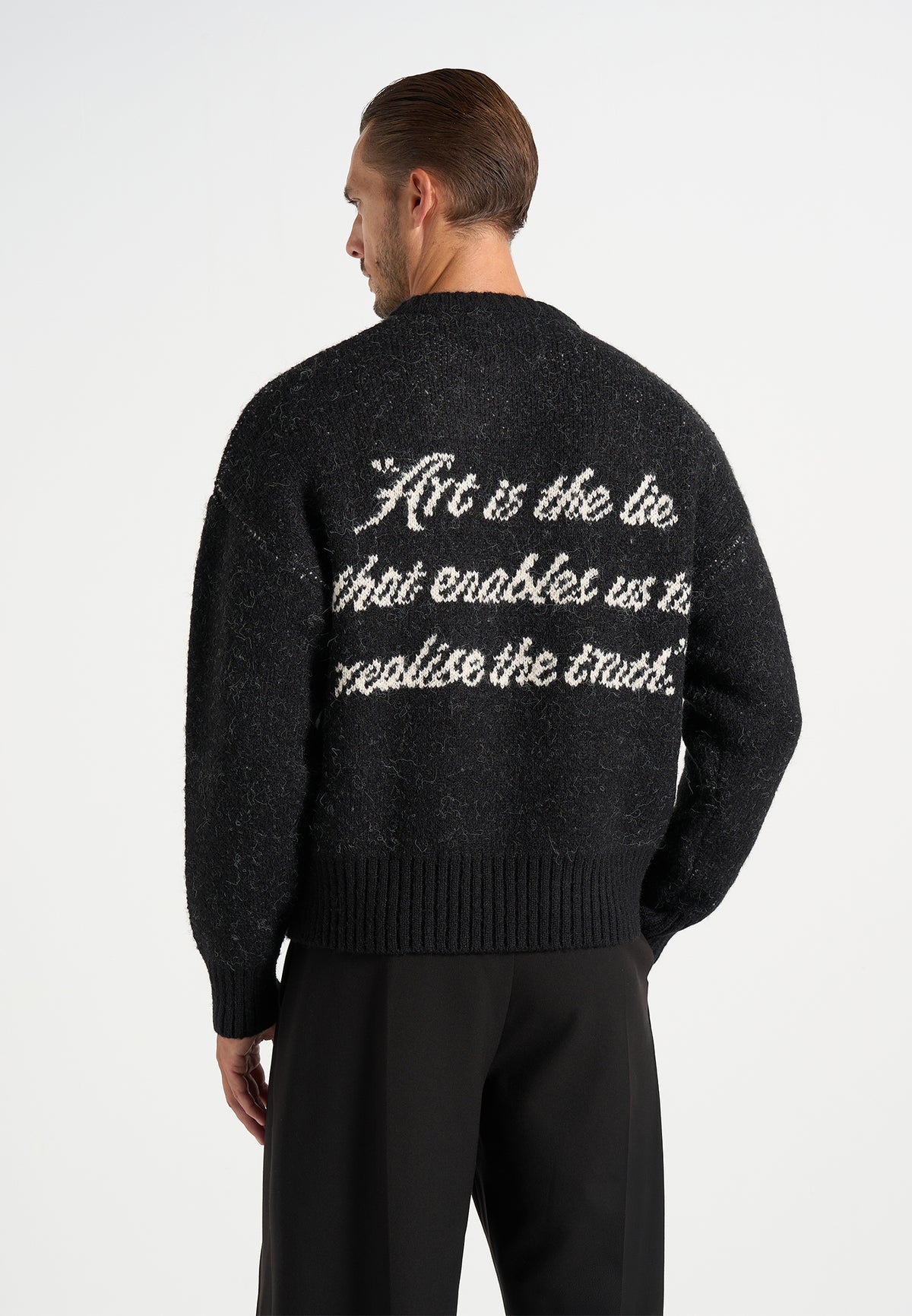 Kamil - Art Slogan Speckled Brushed Wool-Blend Knit Sweater - Black