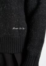 Kamil - Art Slogan Speckled Brushed Wool-Blend Knit Sweater - Black