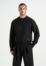 Kamil - Art Slogan Speckled Brushed Wool-Blend Knit Sweater - Black
