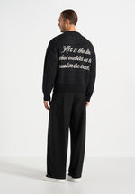 Kamil - Art Slogan Speckled Brushed Wool-Blend Knit Sweater - Black