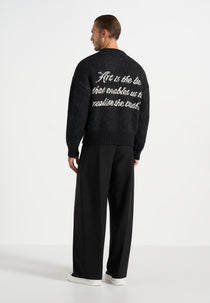 Kamil - Art Slogan Speckled Brushed Wool-Blend Knit Sweater - Black