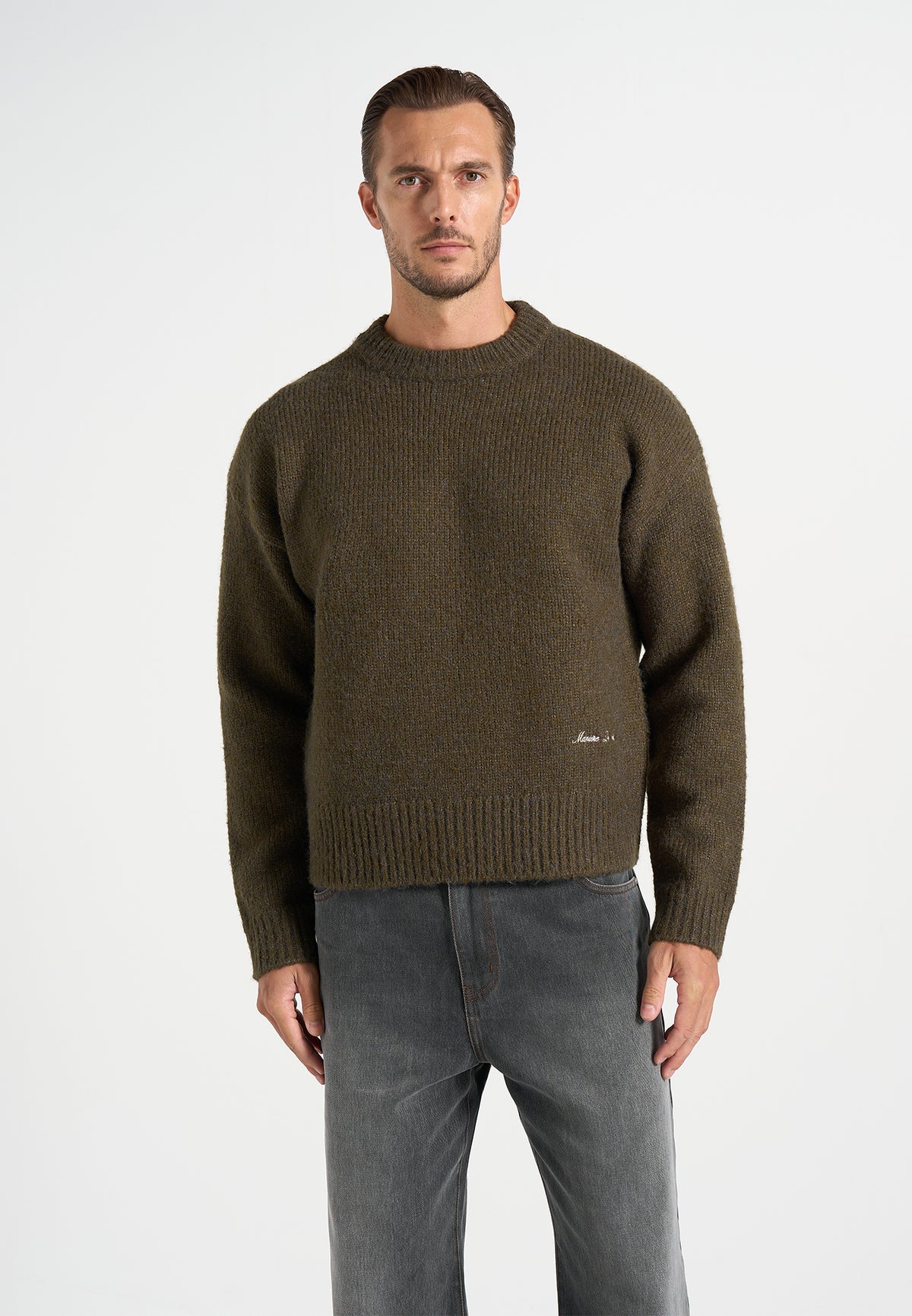 KW001 - Brushed Wool-Blend Knit Signature Sweater - Olive