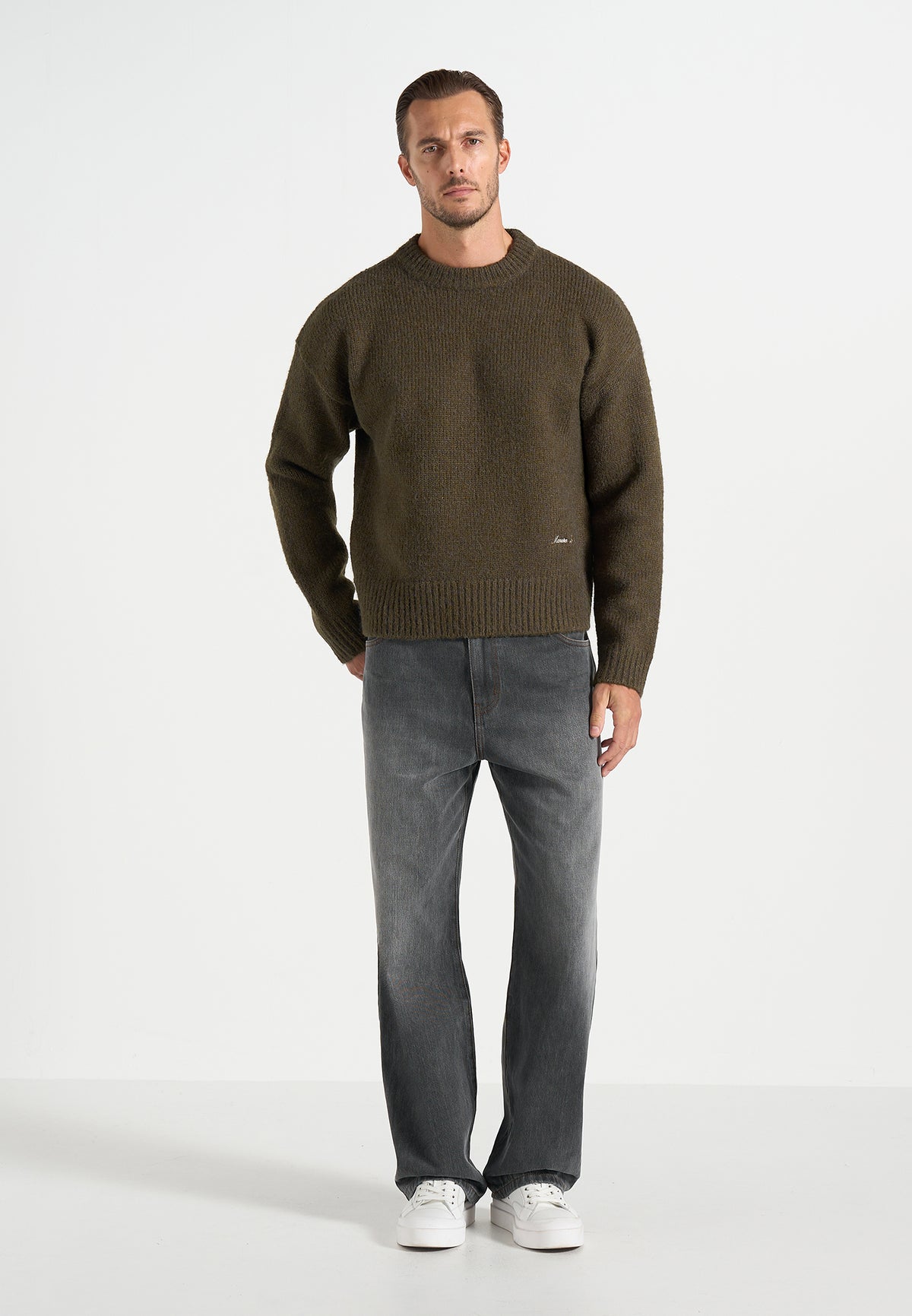 KW001 - Brushed Wool-Blend Knit Signature Sweater - Olive