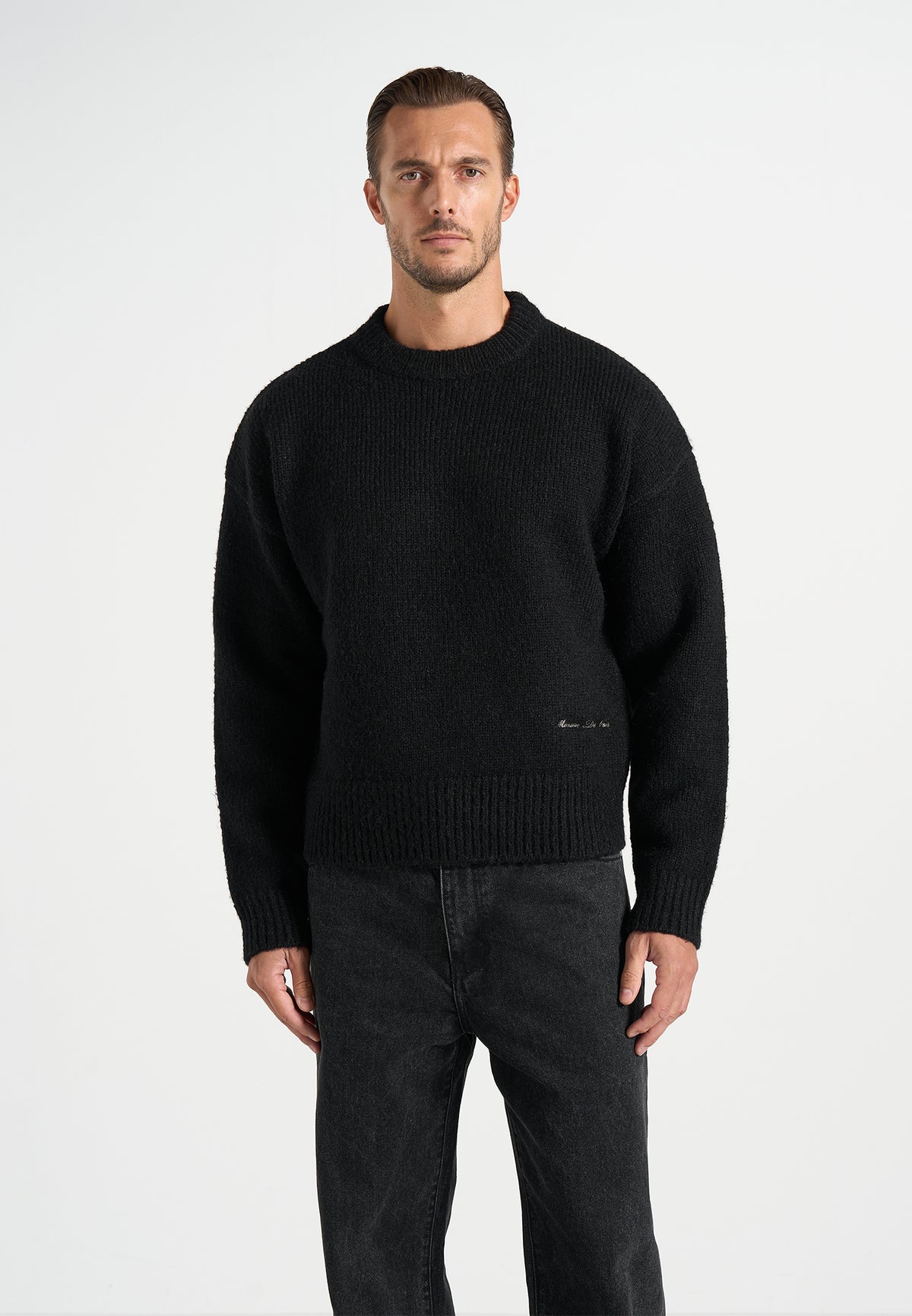 KW001 - Brushed Wool-Blend Knit Signature Sweater - Black