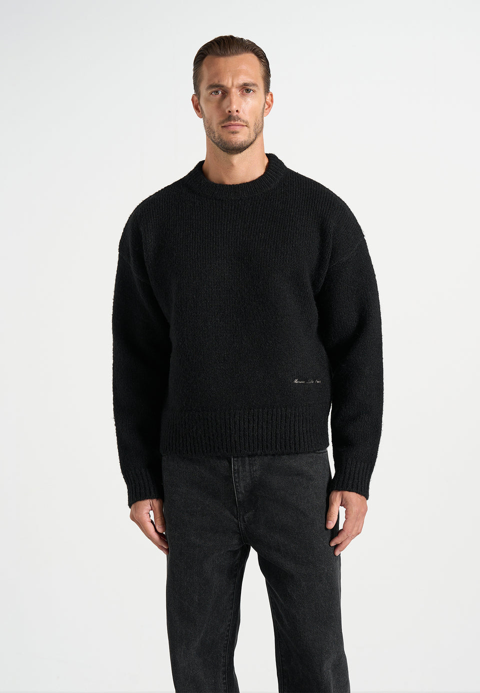 KW001 - Brushed Wool-Blend Knit Signature Sweater - Black
