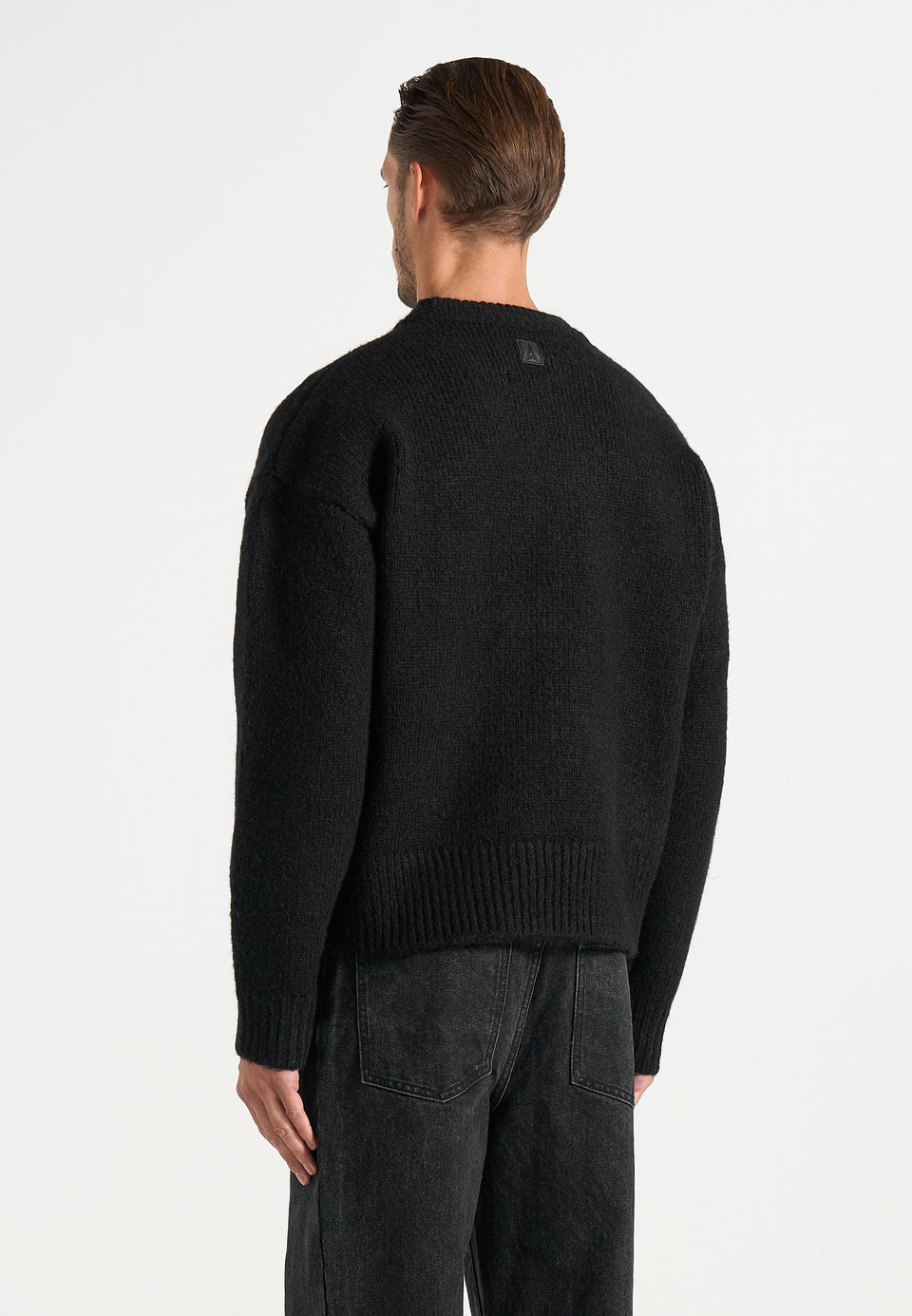 KW001 - Brushed Wool-Blend Knit Signature Sweater - Black