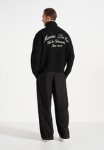 Kyle - Unisex Applique Detail Ribbed Knit Jacket - Black