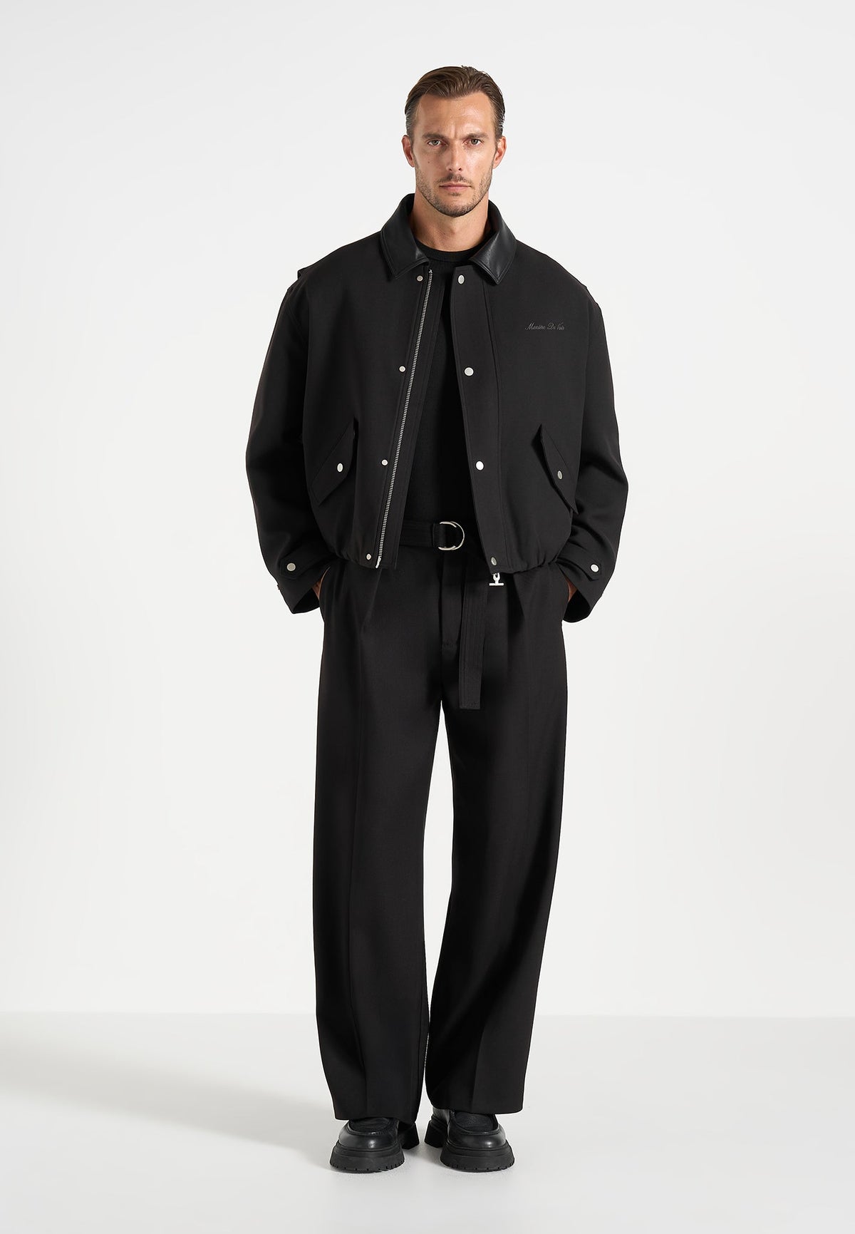 Cameron - Unisex Oversized Tailored Wool-Blend Bomber Jacket - Black