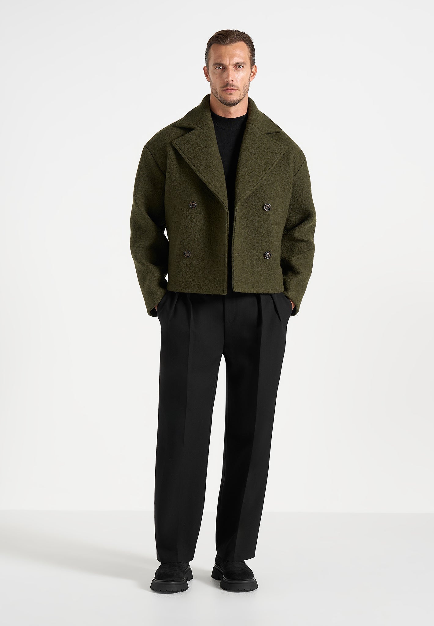 Mika - Unisex Double Breasted Wool Jacket - Olive