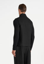 Levi - Herringbone Brushed Wool Zip Gilet - Black