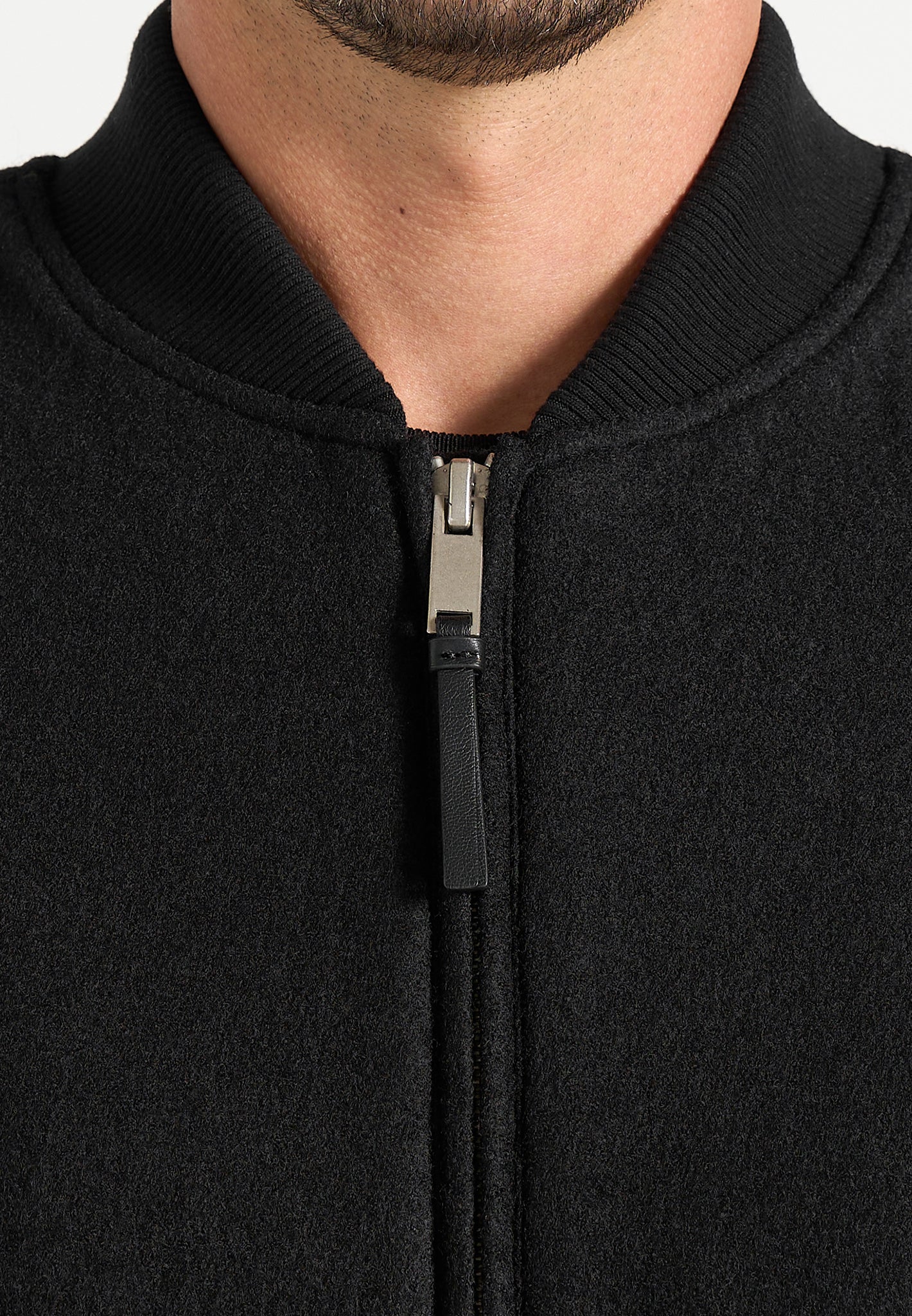 Leandro - Herringbone Brushed Wool Bomber Jacket - Black
