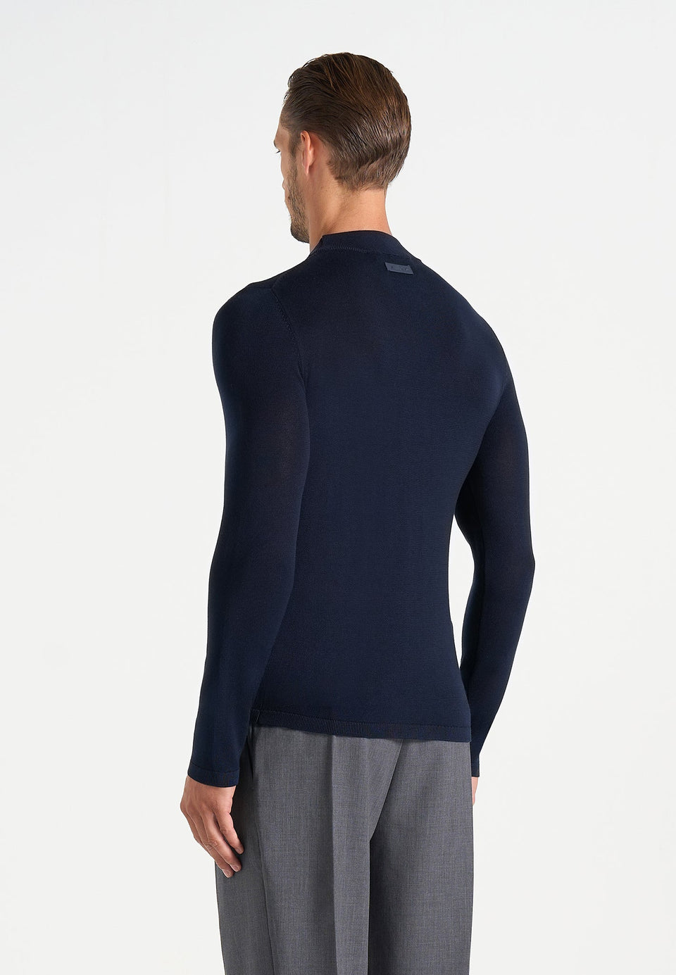 KW003 - Fitted Mock Neck Wool-Blend Jumper - Navy