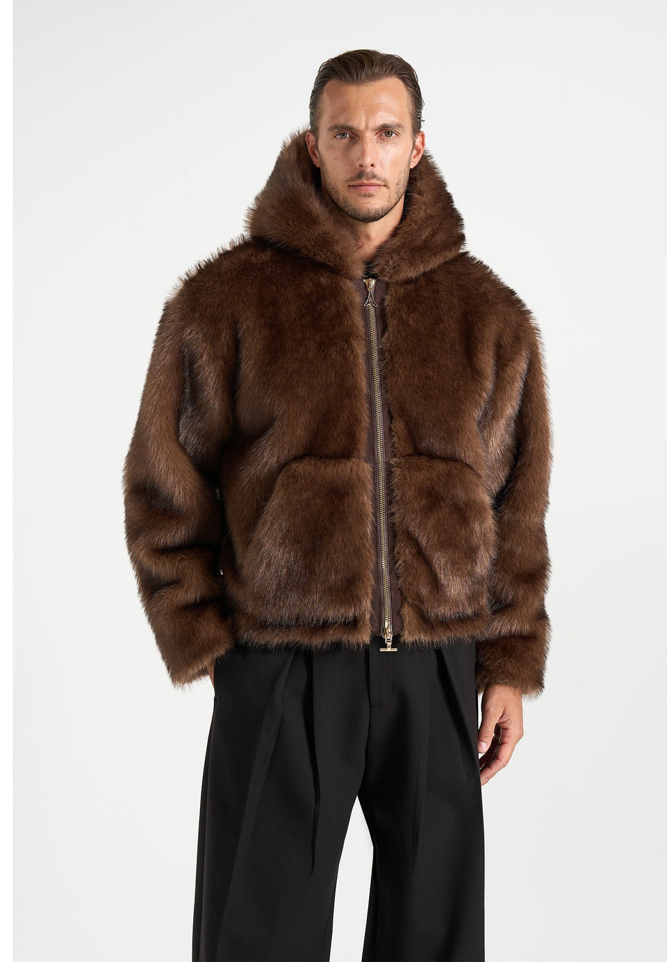 Ryan - Fur Hooded Jacket - Brown