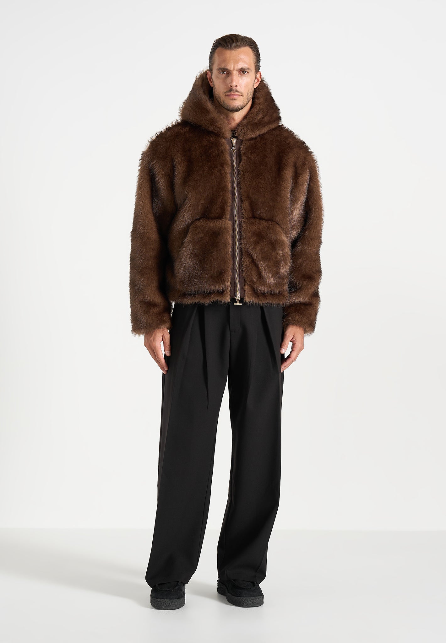 Ryan - Fur Hooded Jacket - Brown