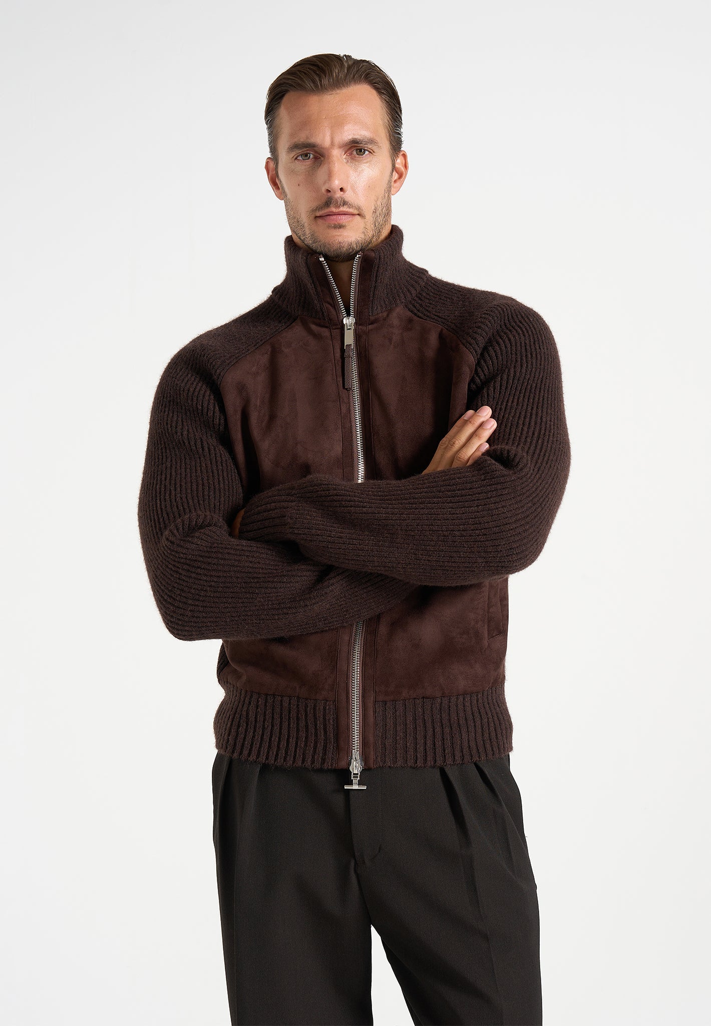 Rami - Suede & Knit Jacket - Brown
