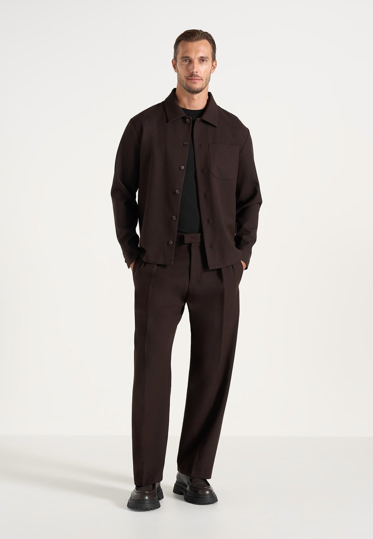 Valentin - Classic Tailored Wool-Blend Long Sleeve Shirt - Brown