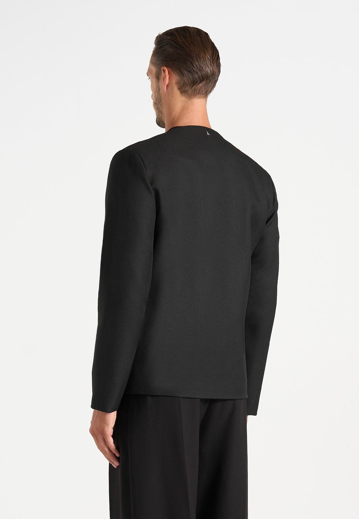 colin-collarless-double-breasted-minimal-blazer-black
