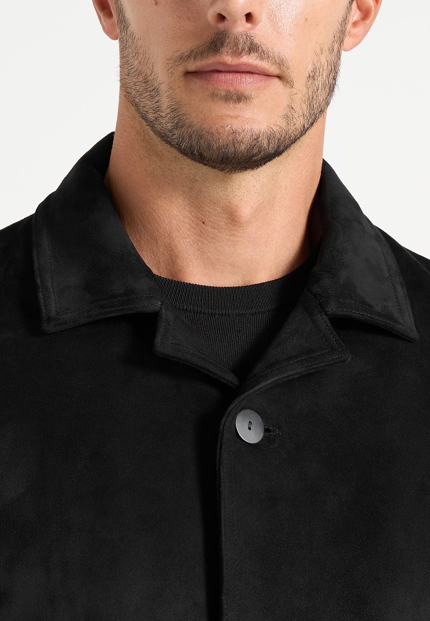 Michel - Suede Jacket With Revere Collar - Black