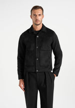 Michel - Suede Jacket With Revere Collar - Black