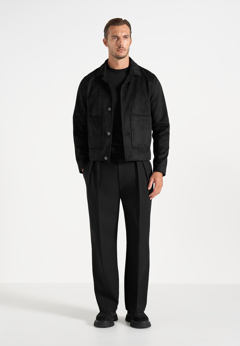 Michel - Suede Jacket With Revere Collar - Black