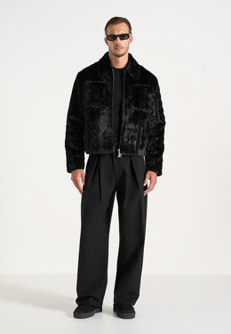 David - Plush Cable Embossed Jacket - Black