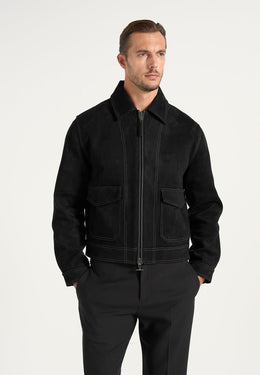 Vince - Suede Contrast Stitch Jacket - Black