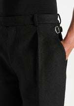 Dorian - Herringbone Brushed Wool Pleated Pants - Black