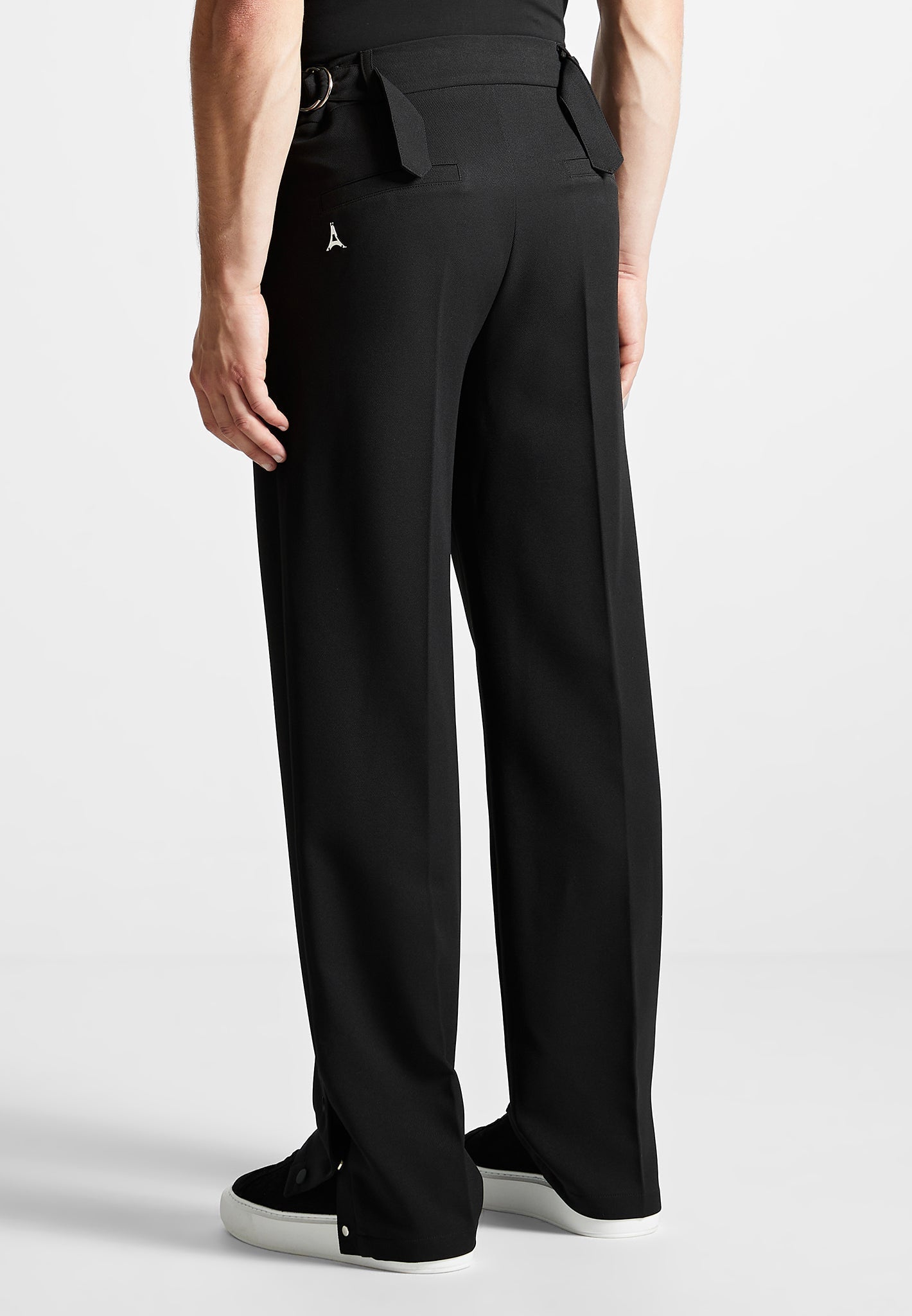Express Editor Mid Rise Pinstripe Relaxed Trouser Pant Black