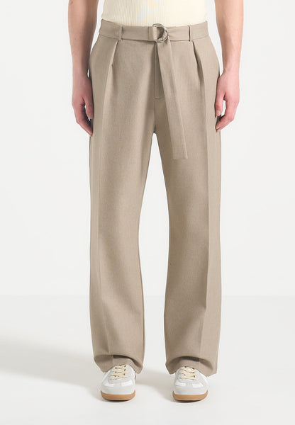 【本物新品保証】 Relaxed Fit Beige - Trousers Tailored Belted Textured パンツ