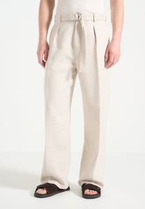Loic -  Wide Leg Textured Trousers with Belt - Cream