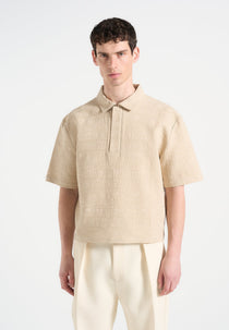 Simon - Boxy Textured Polo Shirt - Beige