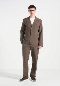 Bastien - Single Breasted Hatched Tailored Suit Jacket - Light Brown