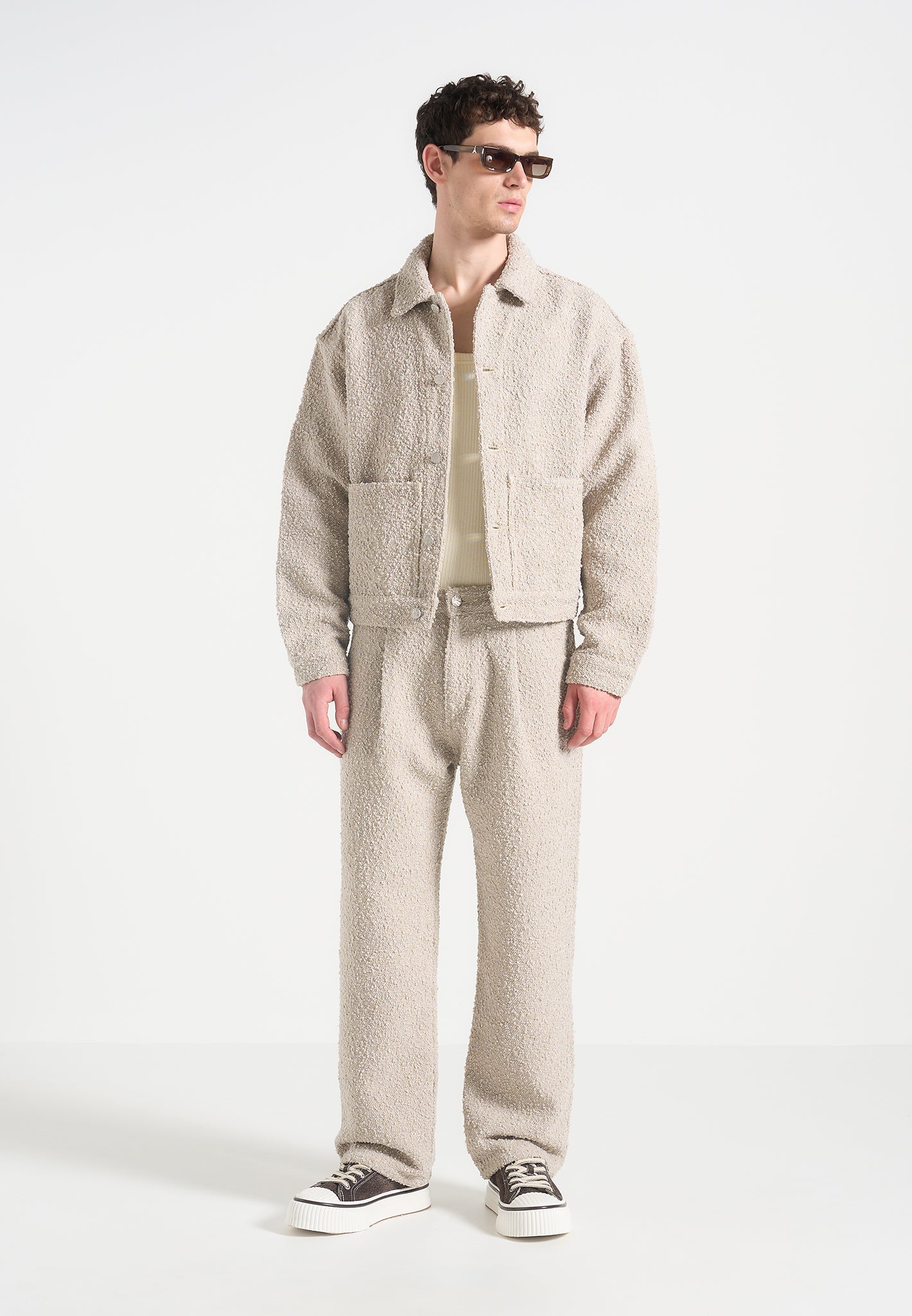 Damien - Boucle Jacket with Back Pleat - Beige | Manière De Voir USA