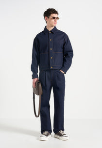 Damien - Denim Jacket with Back Pleat - Indigo