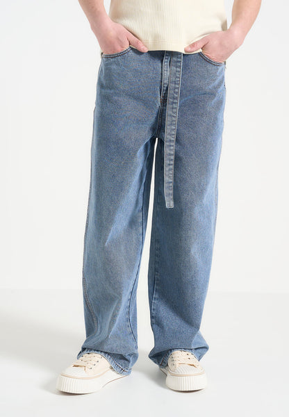 Adam - Wide Leg Belted Jeans - Blue Wash | Manière De Voir USA