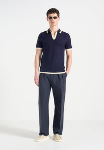 L⁠ambert - Contrast Detail Knit Polo Shirt - Navy