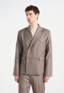 Didier - Double Breasted Pinstripe Suit Blazer - Taupe
