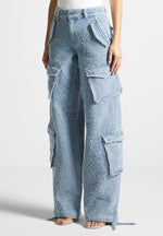 high-waisted-boucle-denim-cargo-pants-blue