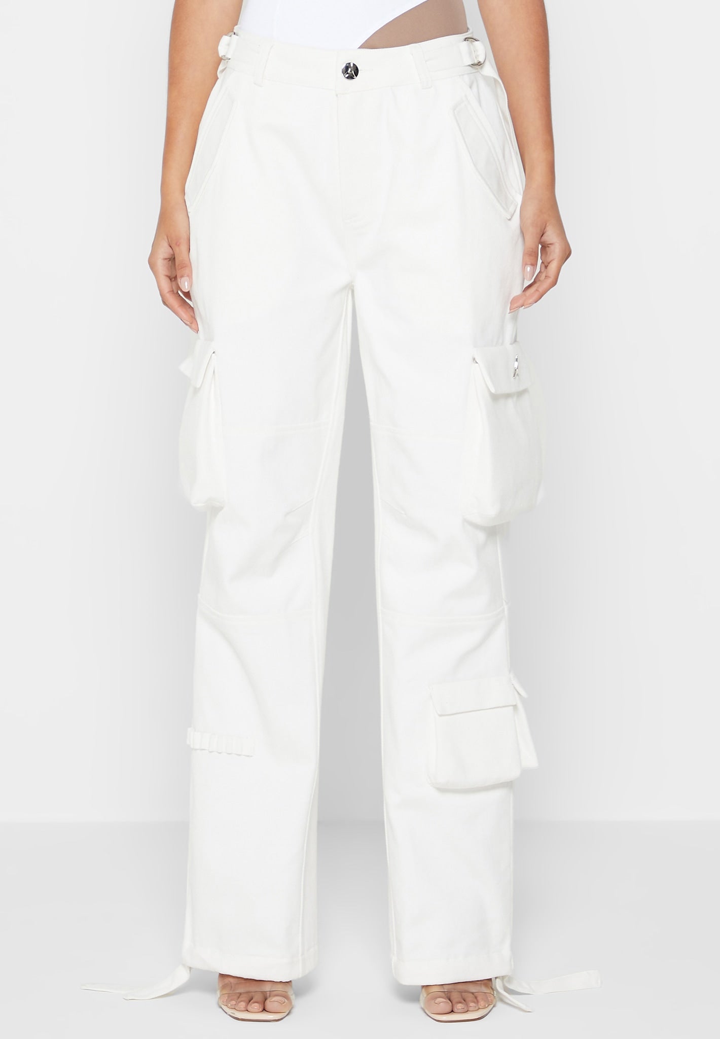 Mid Rise Cargo Pants - White