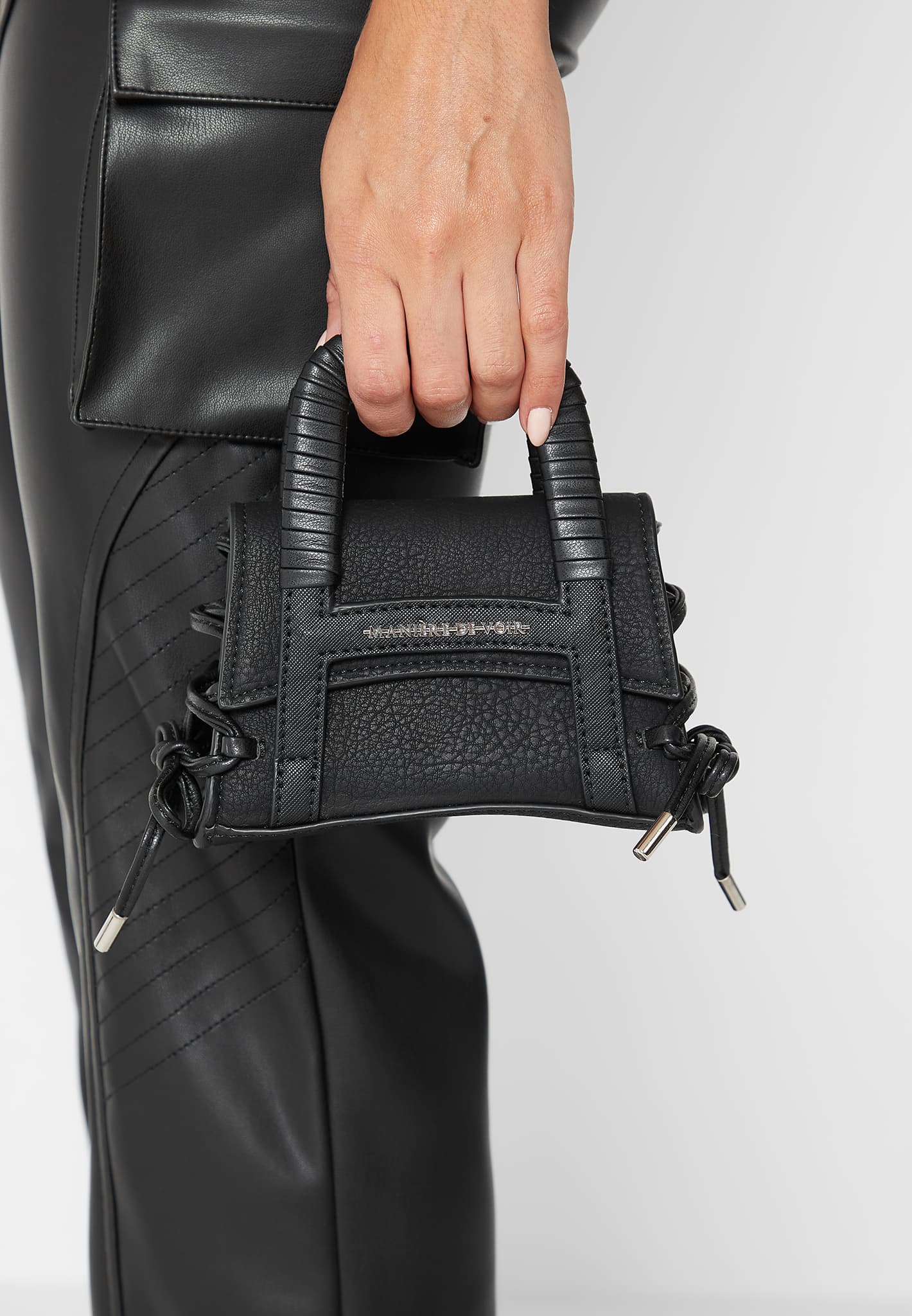 Miniature Caged Vegan Leather Lace Up Bag - Black - One Size - Manière de Voir