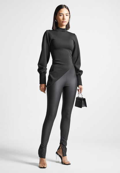 トップス gibous asymmetry off neck black Mock-Neck-Asymmetric-Top-