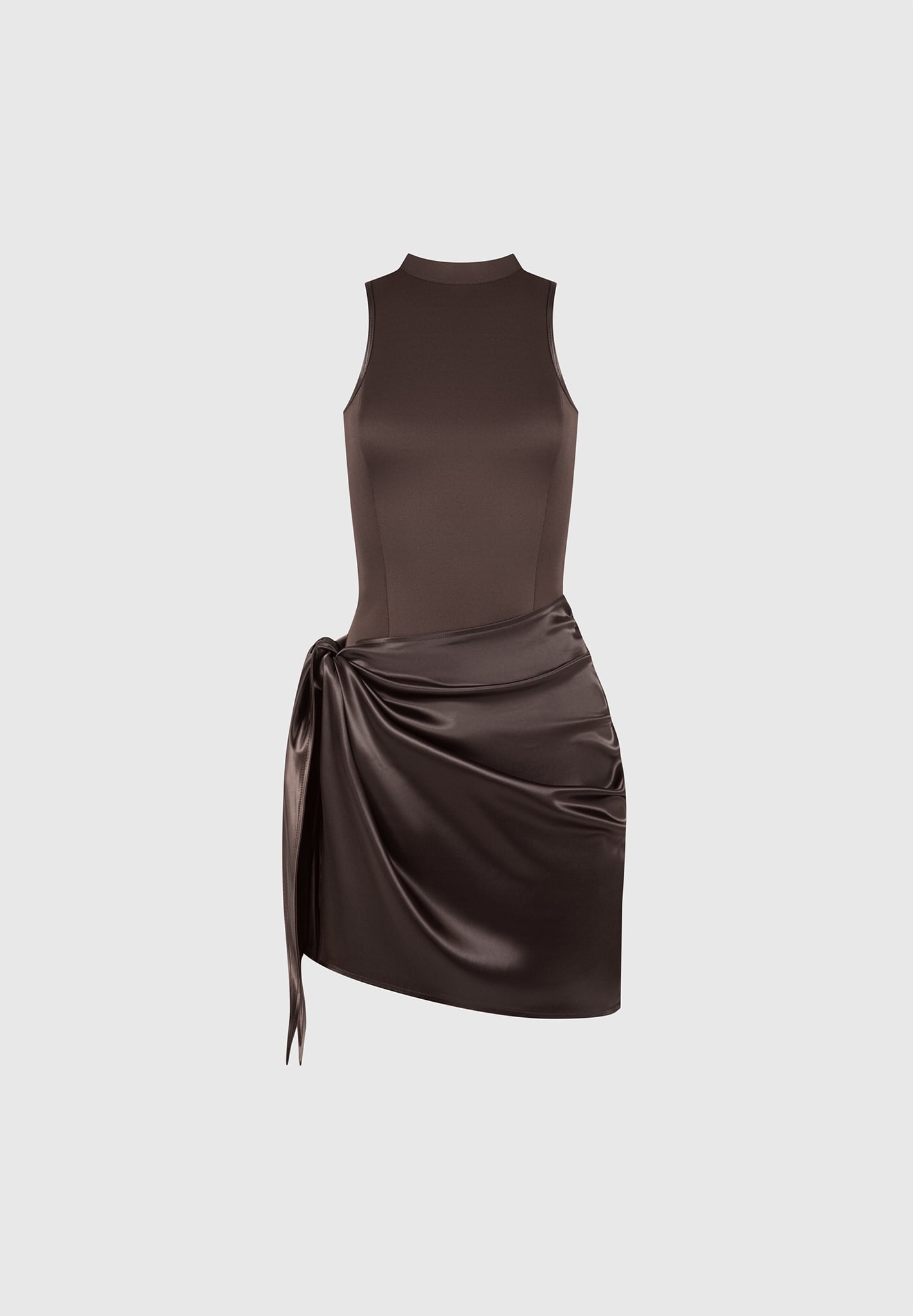 Women's Neoprene & Satin Wrap Bodycon Dress - Brown - US 12