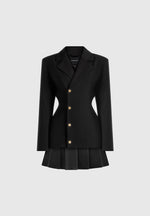 Nicole - Tailored Cinch Blazer Dress with Pleats - Black