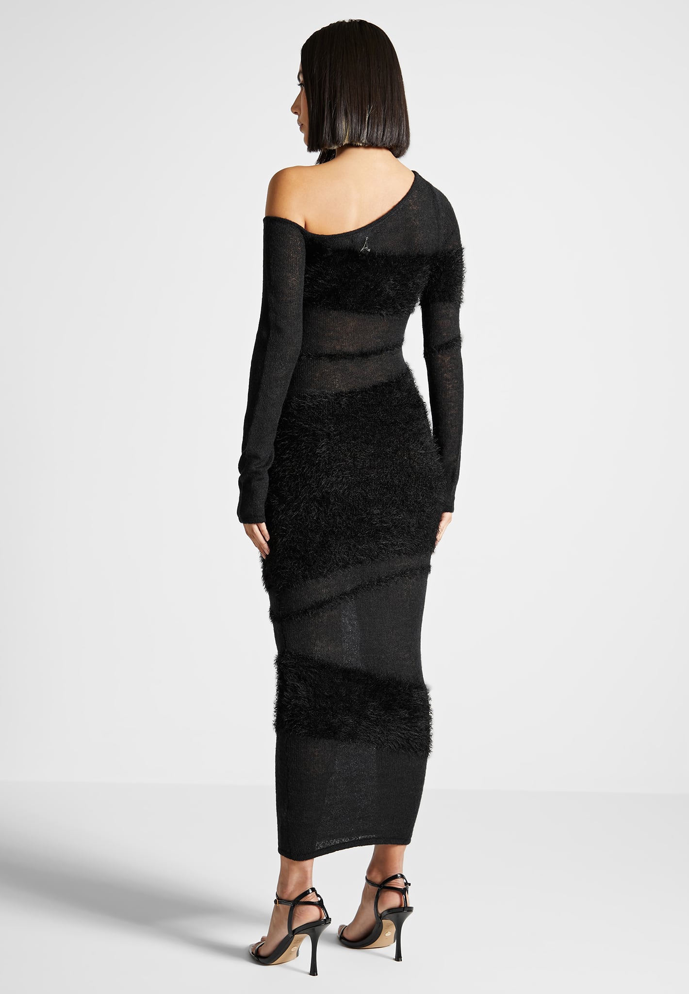 Women's Off Shoulder Knitted Maxi Dress - Black - XS